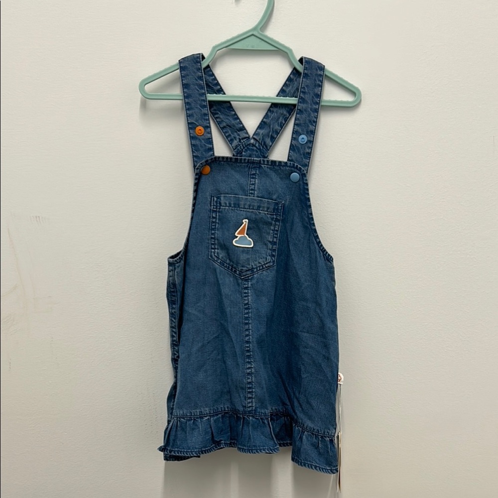 Petite Revery Denim Kids Overall dress with Embroidered Detail